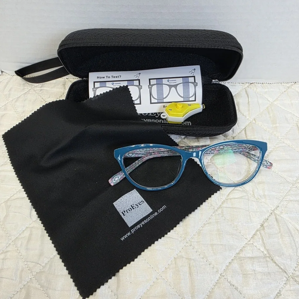 ProEyes Aries Progressive Multifocal Reading Glasses Cat Eye Blue Aztec Frame